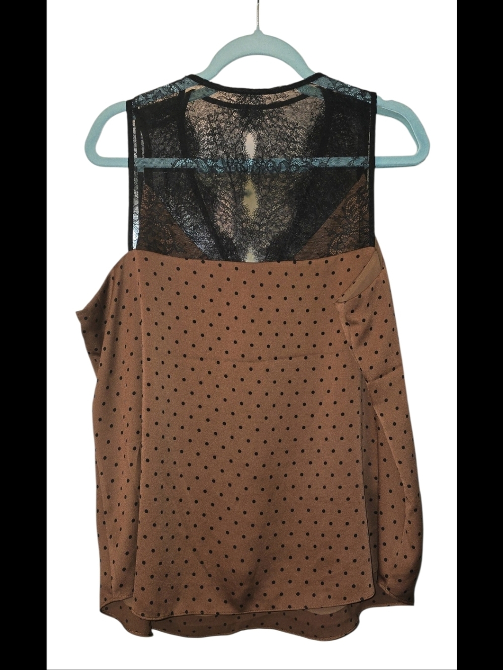 Express Brown Polka Dot Camisole with Black Lace Back - Picture 2 of 7